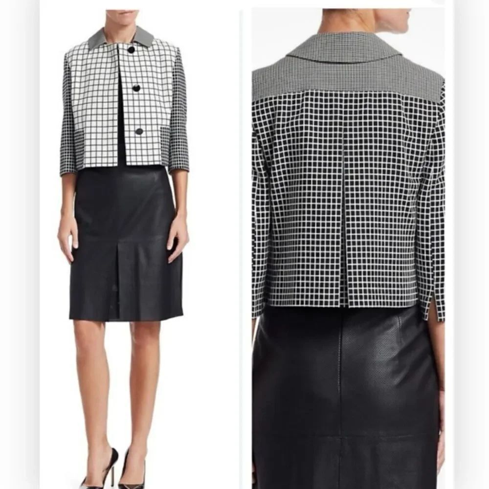 Akris Punto Grid Jacquard Mixi Bicolor Crop Jacket size 2 NWT $1390